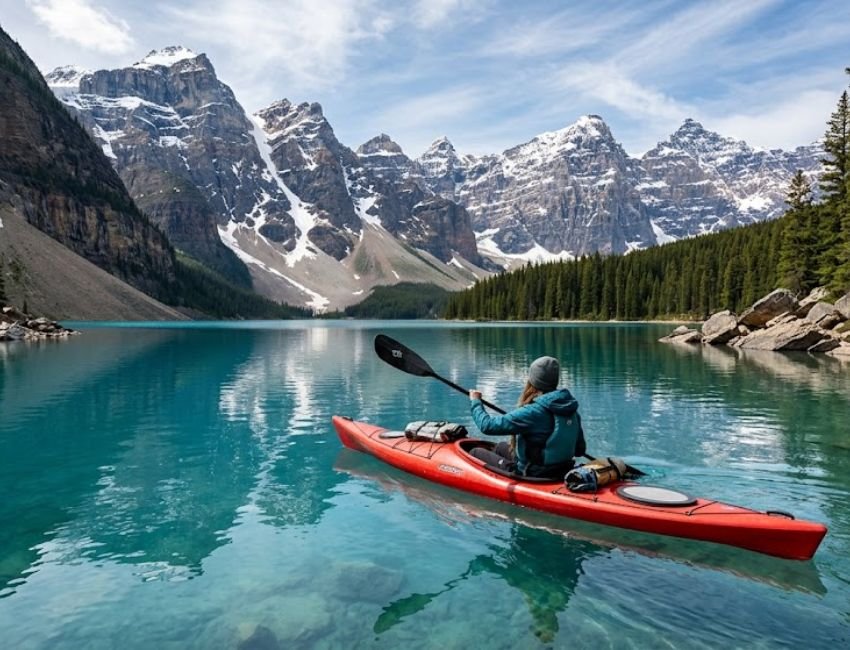 Kayaking through a remote mountain wilderness