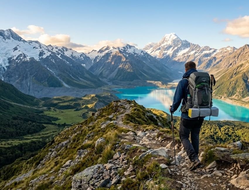 New Zealand mountain landscape for adventure travel